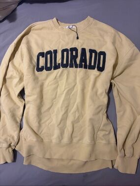 Garage Yellow Crewneck Sweatshirt with Navy 'COLORADO' Lettering
